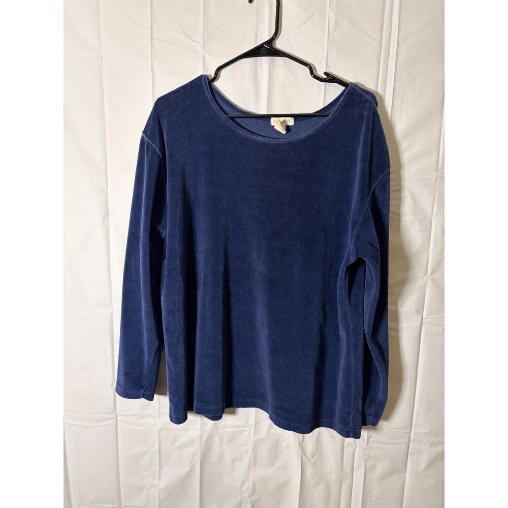 Vintage 90s Ellen Ashley Navy Blue Velour Sweatshirt Top USA Made XL Cozy